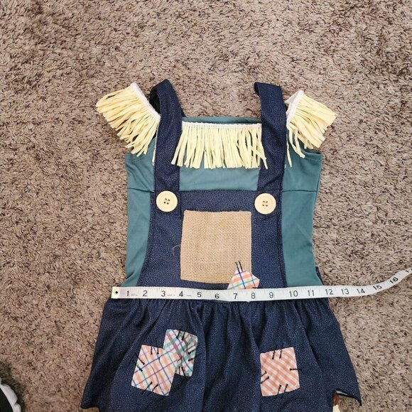 Wizard of Oz Scarecrow Patchwork Straw Hay Dress Halloween Costume w/Hat S/4-6 - Picture 9 of 10